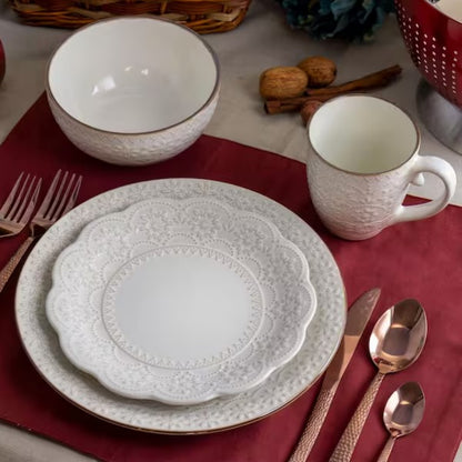 16-Piece Contessa Embossed Ivory Stoneware Dinnerware Set