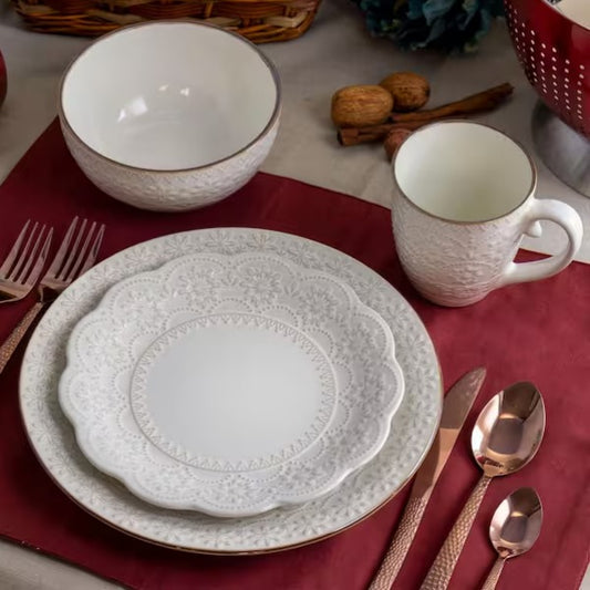 16-Piece Contessa Embossed Ivory Stoneware Dinnerware Set