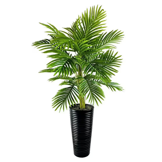 Faux 48" Palm in Black Ribbed Metal Planter