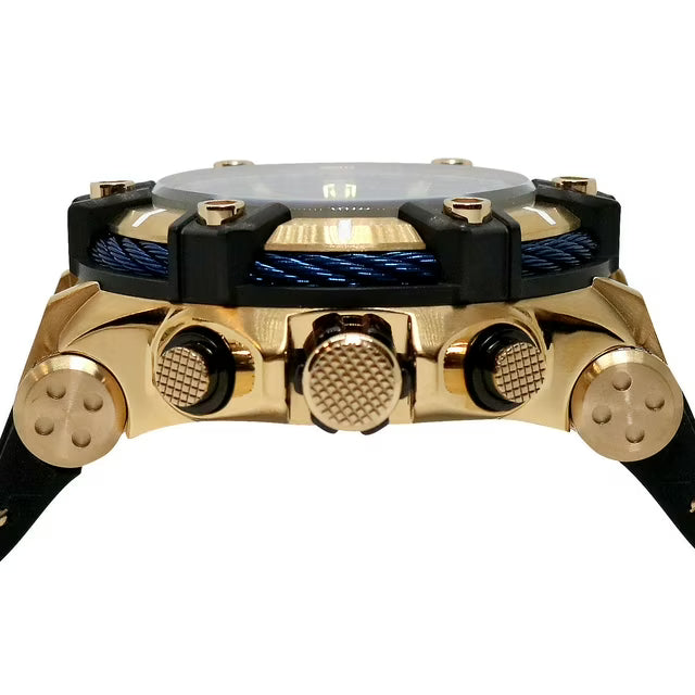 Men's Bolt Quartz 52mm Gold Tone Stainless Steel & Black Silicone