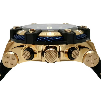 Men's Bolt Quartz 52mm Gold Tone Stainless Steel & Black Silicone