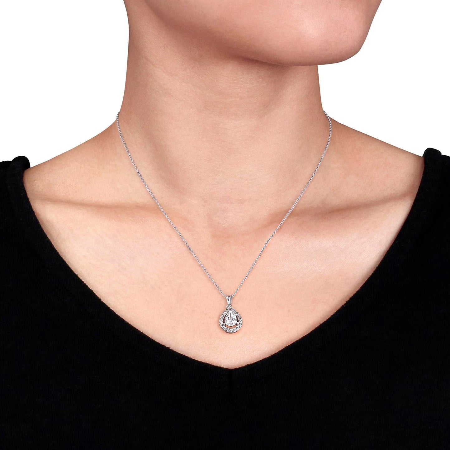 Gemstone Teardrop Halo Pendant and Stud Earrings Set