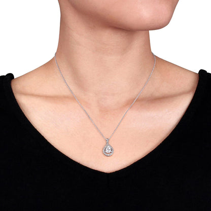 Gemstone Teardrop Halo Pendant and Stud Earrings Set