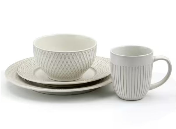 16-Piece Contemporary White Stoneware Dinnerware Set