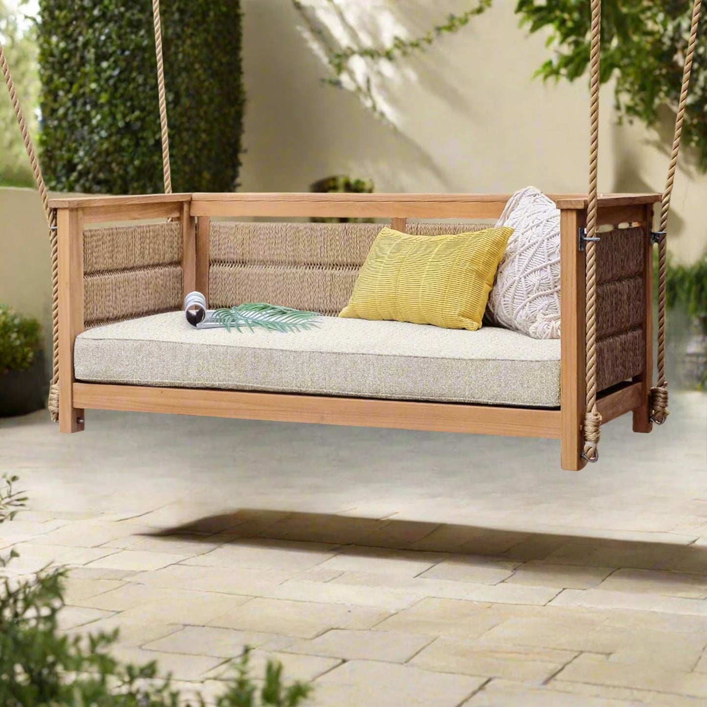 Salinas Teak Wicker Porch Swing