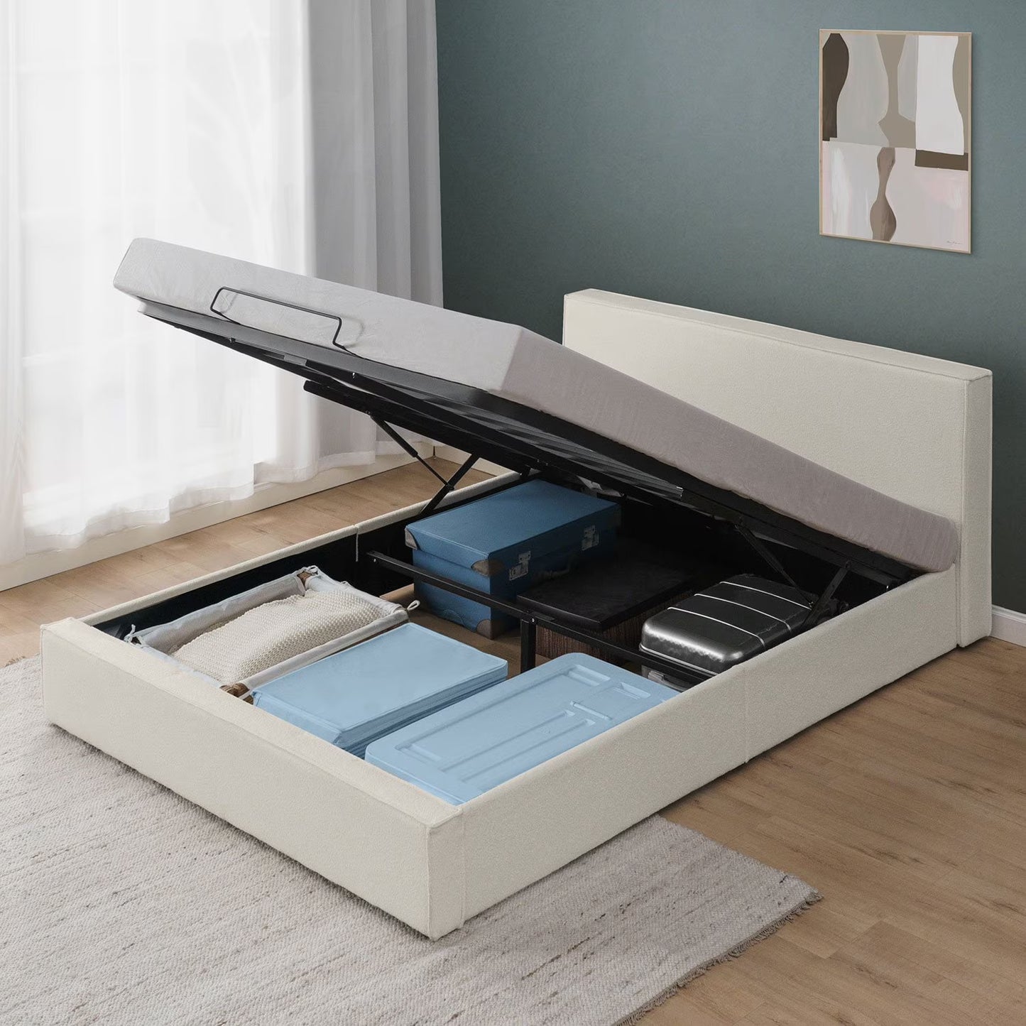 ZINUS Night Therapy Boucle Platform Bed Frame With Lifting Storage