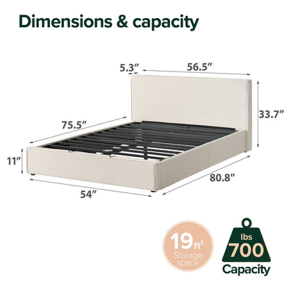 ZINUS Night Therapy Boucle Platform Bed Frame With Lifting Storage
