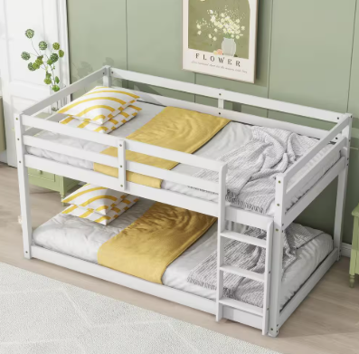 Brown Twin over Twin Size Bunk Bed with Ladder and Strengthened Slats