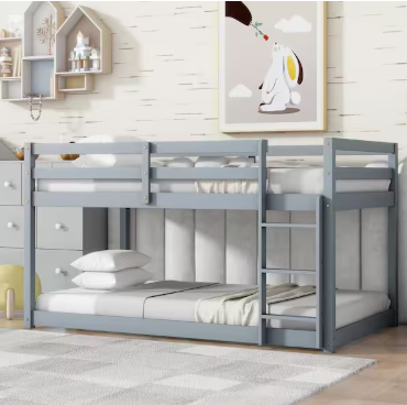 Brown Twin over Twin Size Bunk Bed with Ladder and Strengthened Slats