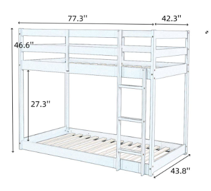 Brown Twin over Twin Size Bunk Bed with Ladder and Strengthened Slats