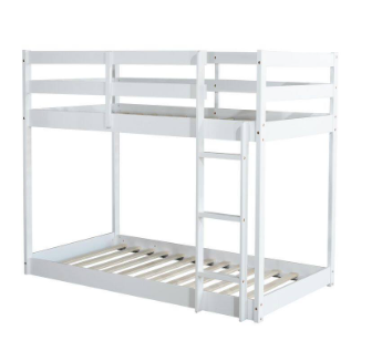 Brown Twin over Twin Size Bunk Bed with Ladder and Strengthened Slats
