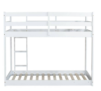 Brown Twin over Twin Size Bunk Bed with Ladder and Strengthened Slats