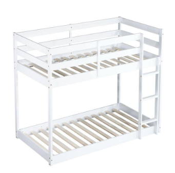 Brown Twin over Twin Size Bunk Bed with Ladder and Strengthened Slats