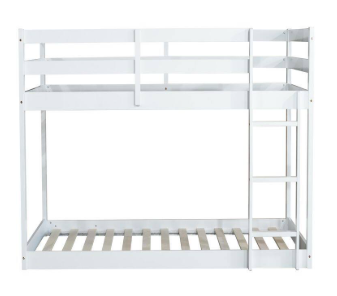 Brown Twin over Twin Size Bunk Bed with Ladder and Strengthened Slats