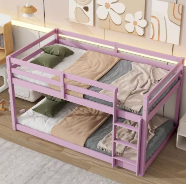 Brown Twin over Twin Size Bunk Bed with Ladder and Strengthened Slats