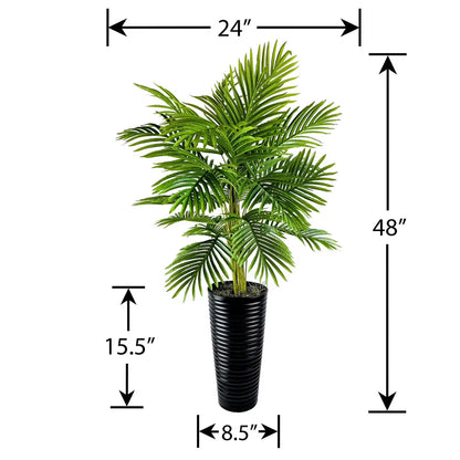Faux 48" Palm in Black Ribbed Metal Planter