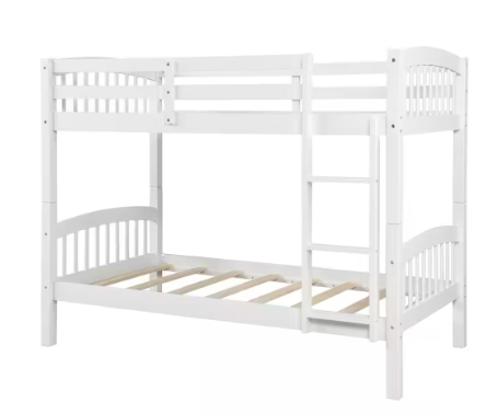 Twin over Twin Wood Bunk Bed with Ladder, White  - Divided into 2 Separate Beds