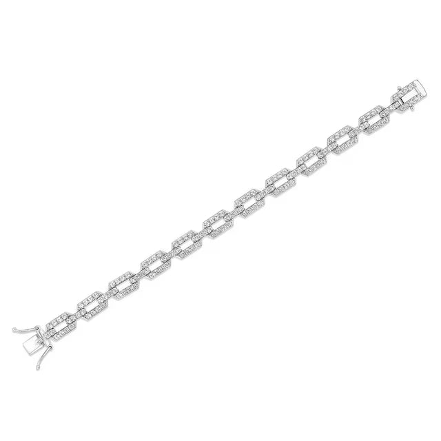 White Sapphire Square Link Bracelet in Sterling Silver