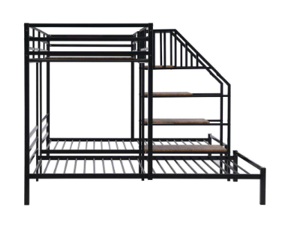 Bed with Shelves and Staircase -  Black Twin over Twin and Twin Bunk