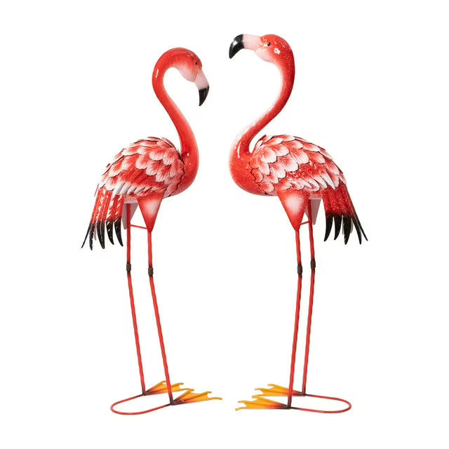 Metal Flamingo Statues, Set of 2