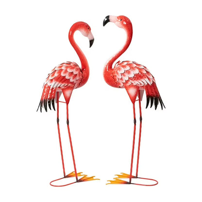 Metal Flamingo Statues, Set of 2