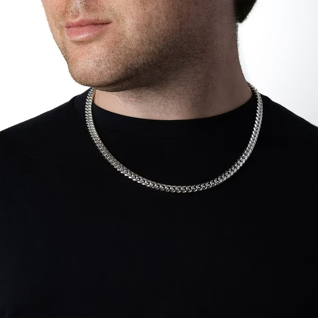 Polished Miami Cuban Chain Necklace in Sterling Silver, 7mm