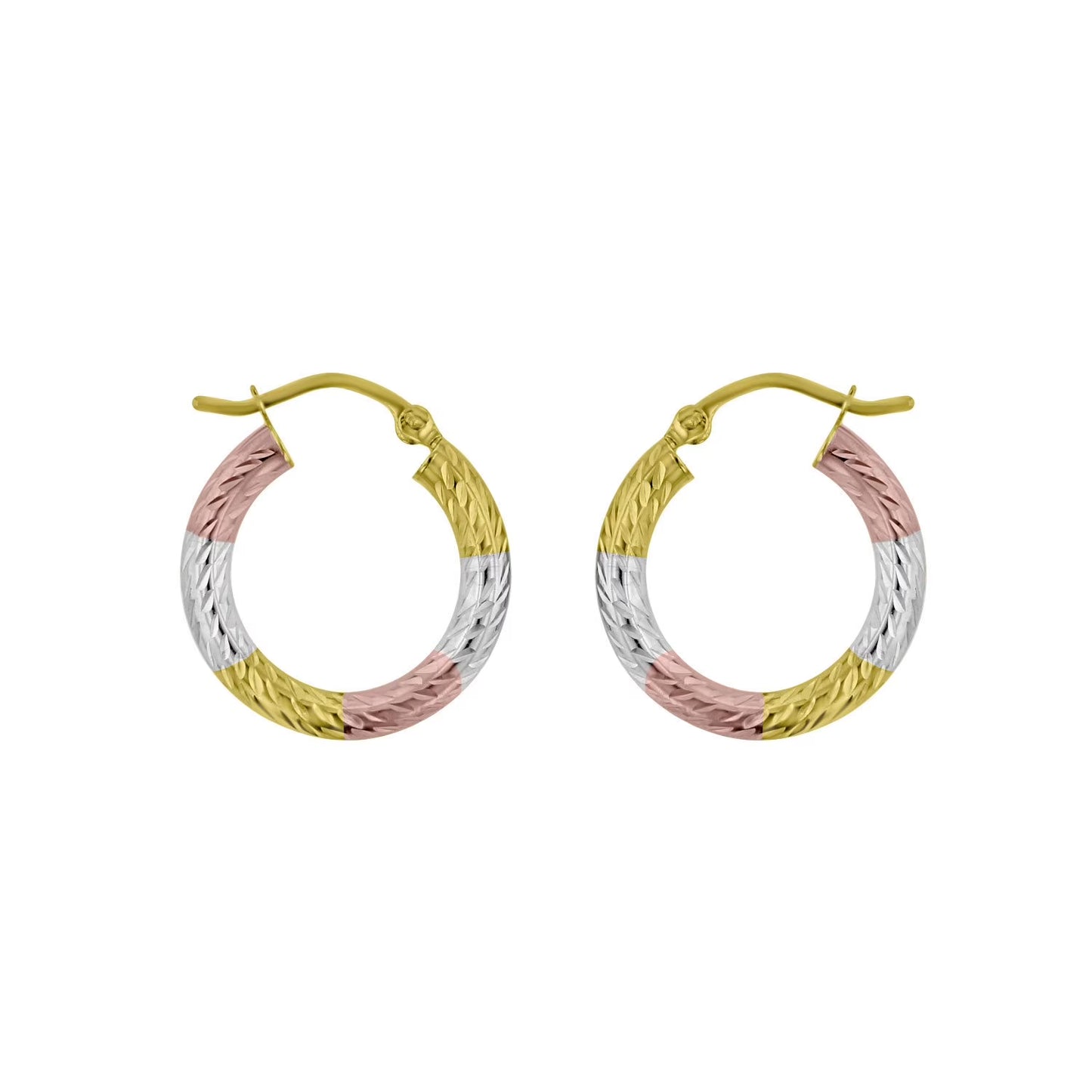 Diamond Cut Hoop Earrings in 14K Tri-Gold