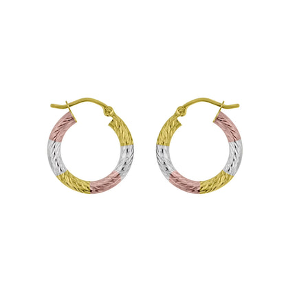 Diamond Cut Hoop Earrings in 14K Tri-Gold