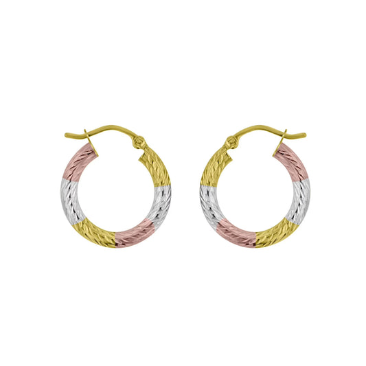 Diamond Cut Hoop Earrings in 14K Tri-Gold