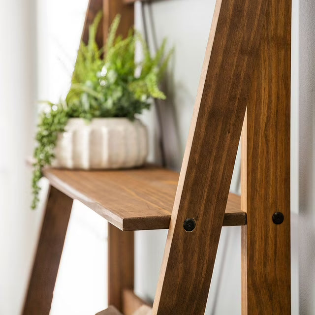 68" Solid Wood Ladder Bookshelf, Brown