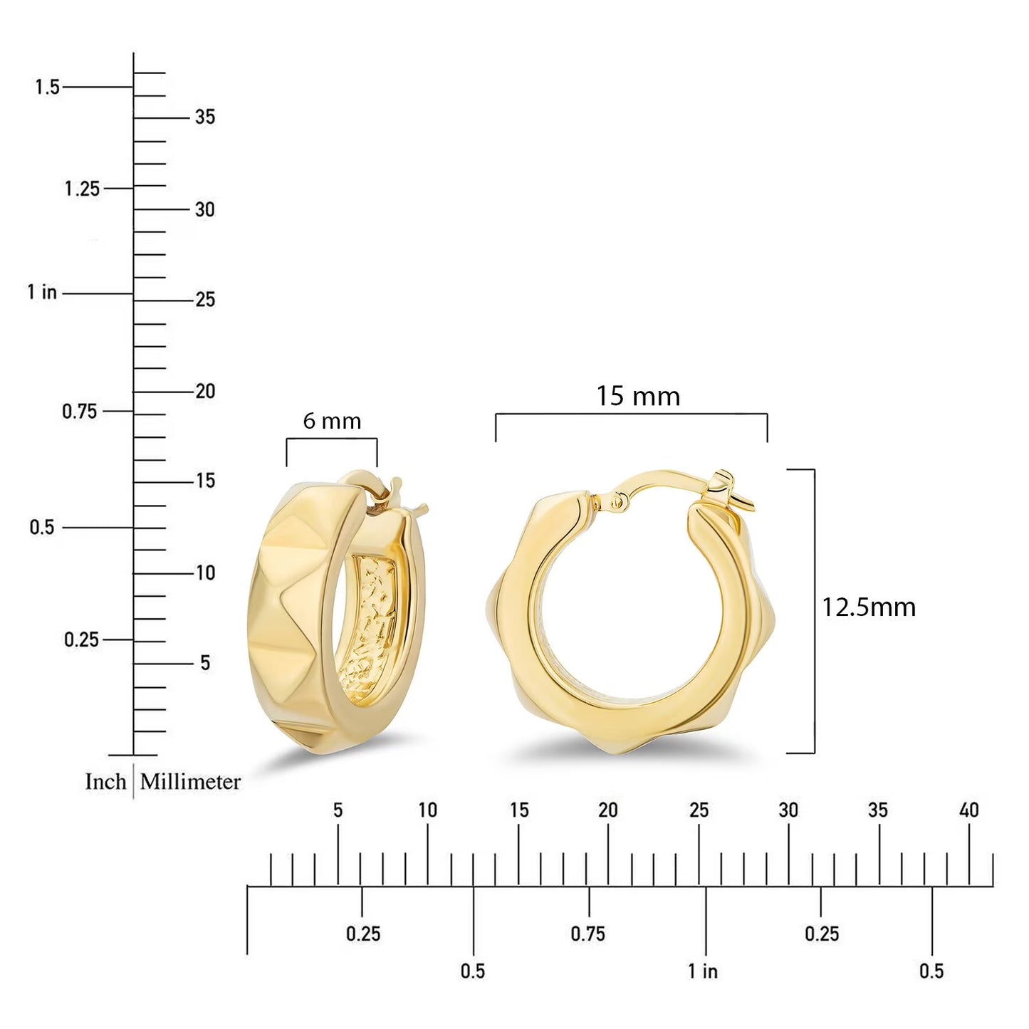 Neuhardt Pyramid Hoop Earrings in 18K Gold Vermeil