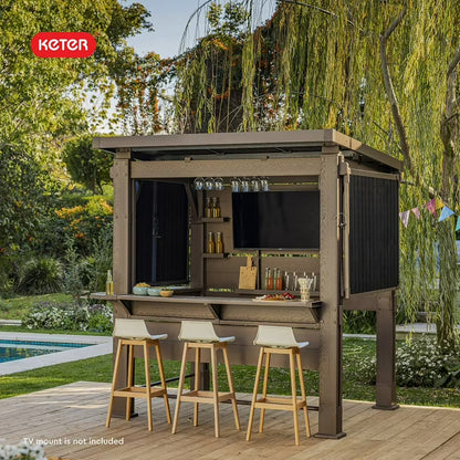 Keter 11' x 7' Signature Collection Resin Outdoor Bar Pine Gazebo with Awning