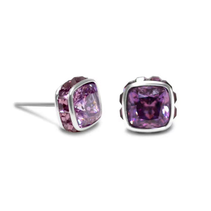 Square Cut Purple Crystal Stud Earrings
