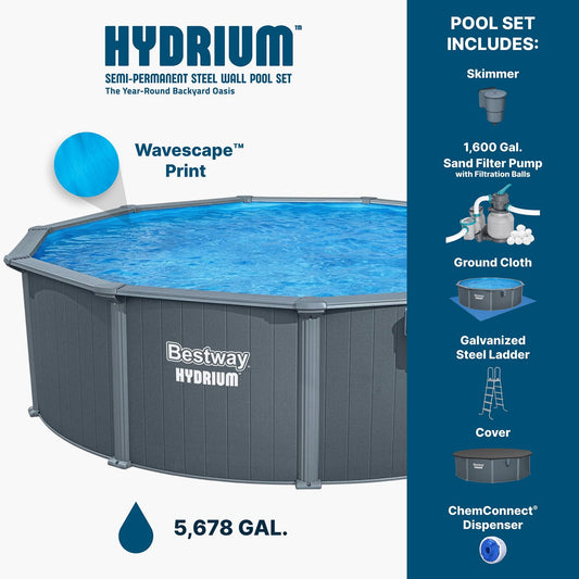Bestway Hydrium Fastlatch 16' x 52" Round Steel Wall Above Ground Pool