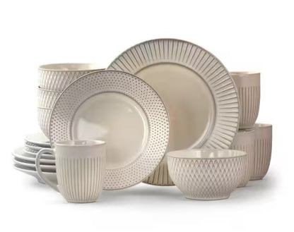16-Piece Contemporary White Stoneware Dinnerware Set