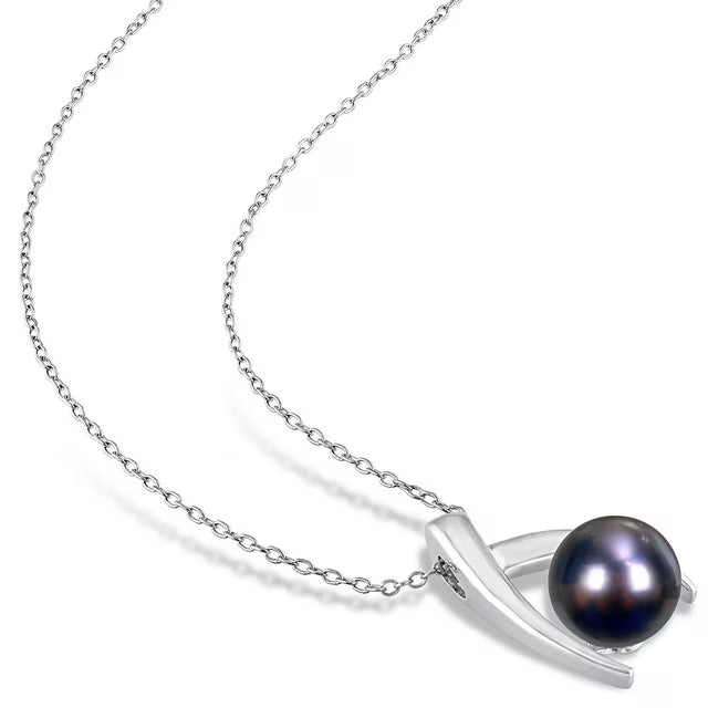 9.5-10 mm Black Round Tahitian Pearl Drop Pendant