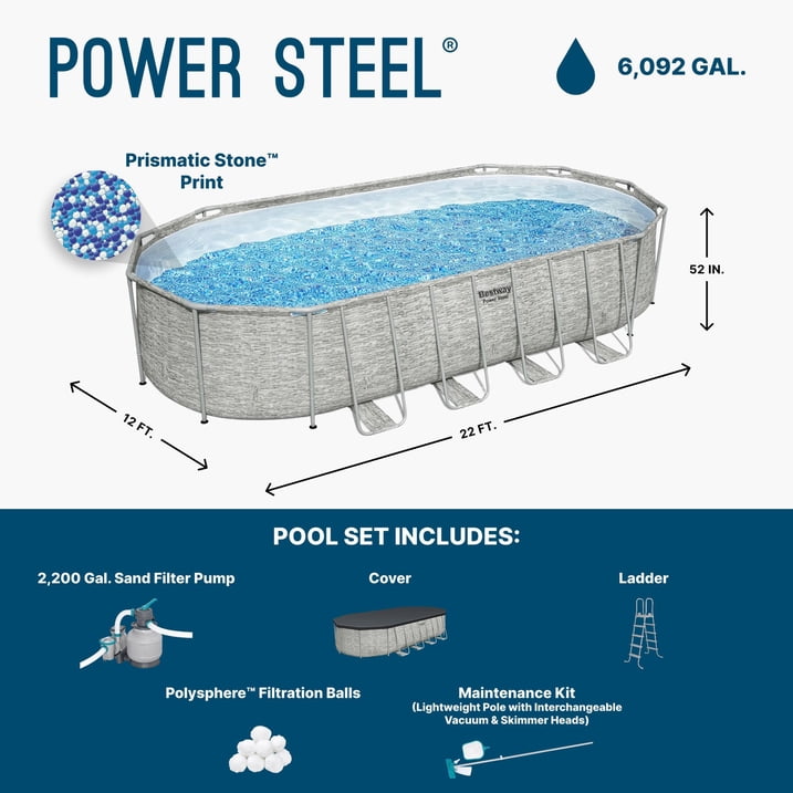 Bestway Power Steel 22’L x 12’W x 52’’H Above Ground Pool Set