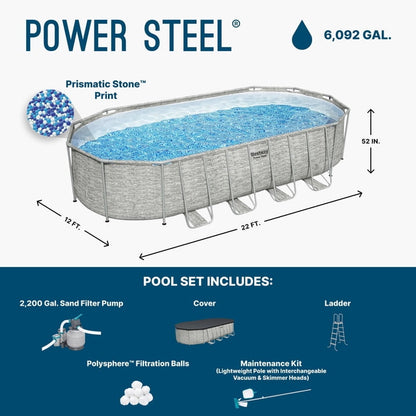 Bestway Power Steel 22’L x 12’W x 52’’H Above Ground Pool Set