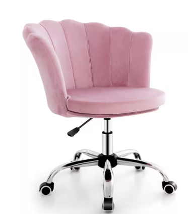 Adjustable Swivel Accent Vanity Chair - Pink Velvet Petal Shell