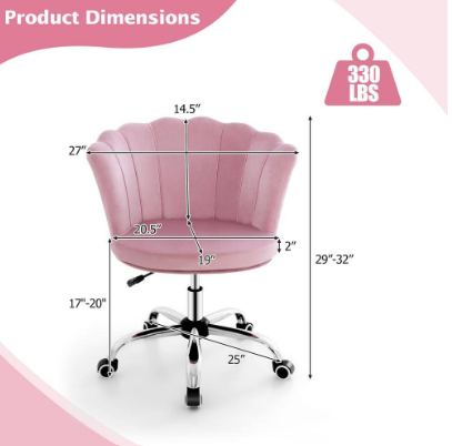 Adjustable Swivel Accent Vanity Chair - Pink Velvet Petal Shell