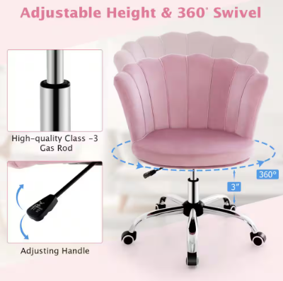 Adjustable Swivel Accent Vanity Chair - Pink Velvet Petal Shell