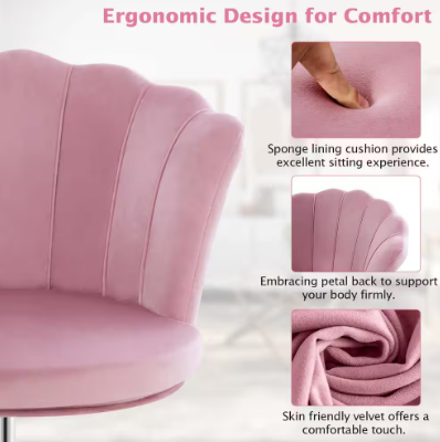 Adjustable Swivel Accent Vanity Chair - Pink Velvet Petal Shell