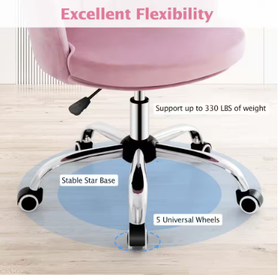 Adjustable Swivel Accent Vanity Chair - Pink Velvet Petal Shell