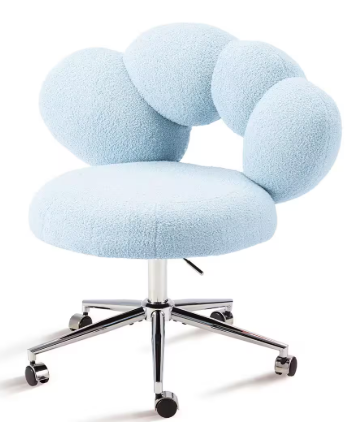 Teddy Velvet Blue Cushions - Metal Swivel Vanity Chair