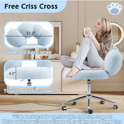 Teddy Velvet Blue Cushions - Metal Swivel Vanity Chair