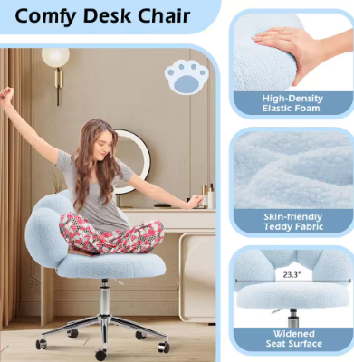 Teddy Velvet Blue Cushions - Metal Swivel Vanity Chair