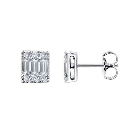 0.17 CT. T.W. Baguette and Round Diamond Earrings in 14K Gold