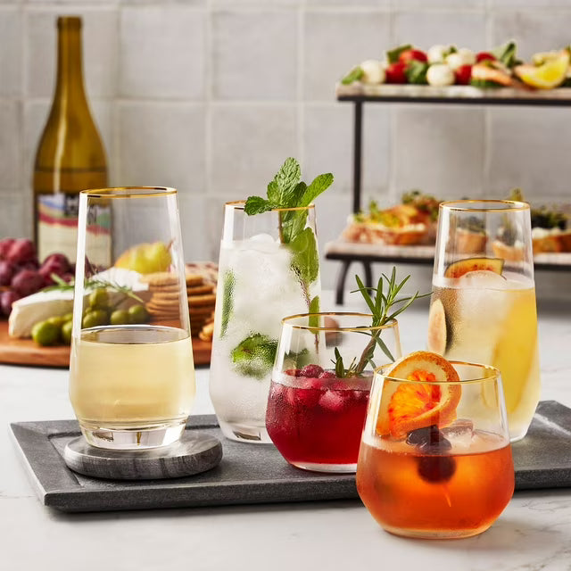 12-Piece Modern Gold Rim Crystal Drinkware Set