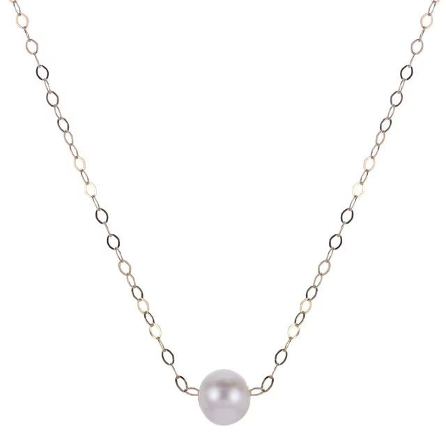 15" 5-5.5mm Cultured Freshwater Pearl Solitaire Necklace in 14K Gold
