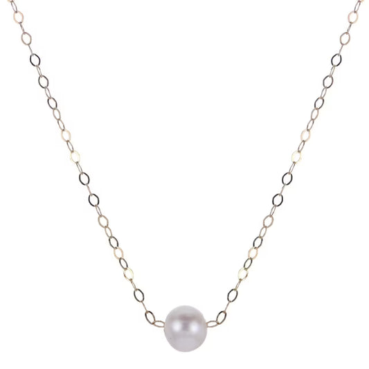 15" 5-5.5mm Cultured Freshwater Pearl Solitaire Necklace in 14K Gold